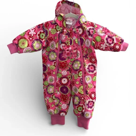 Hanna Andersson Floral Hooded Snowsuit Winter Toddler Girls 80 18 24M 2T Pink - Picture 13 of 14